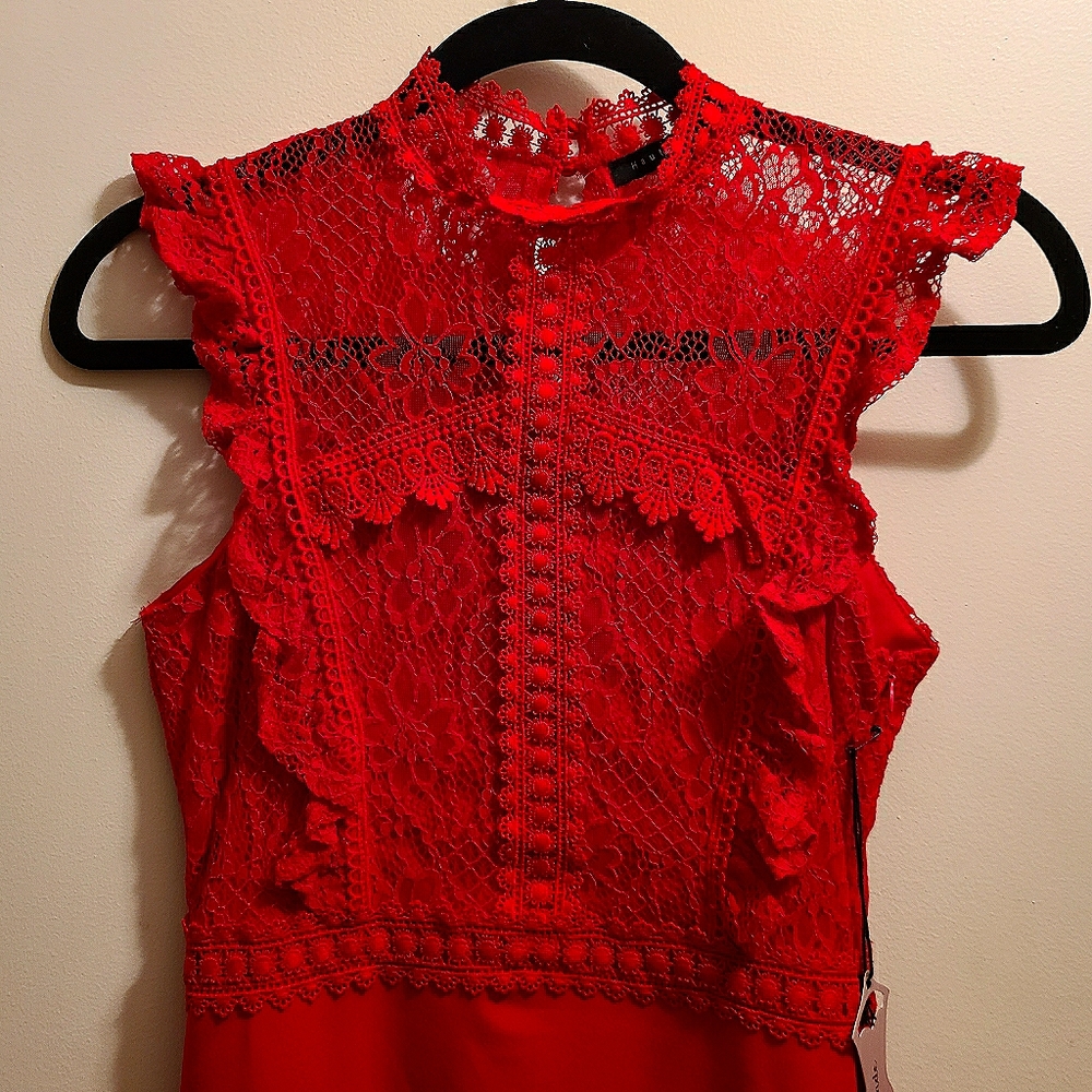 Haute Monde Red Lace Sleeveless Dress - Picture 6 of 7